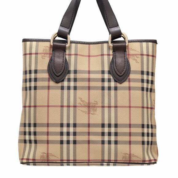 Burberry Leather Trimmed Haymarket Nova Check Medium Tote Bag Vintage - Picture 2 of 13
